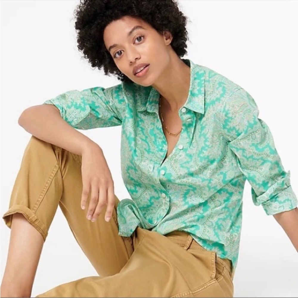 J. Crew Collection Slim Fit Crisp Cotton Shirt in Ratti Pendant Paisley Size 2